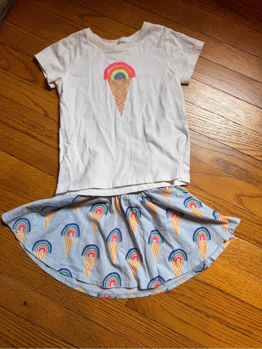 Tea Collection Light Blue Ice Cream Cone & Rainbow Skirt and Tea Shirt Outfit